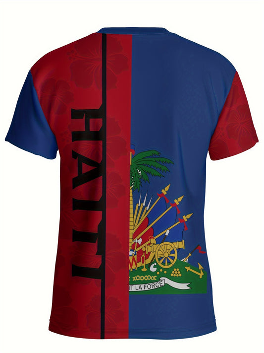 Haiti 3D Printed T-Shirt - Polyester, Round Neck, Non-Transparent, Summer Casual Wear