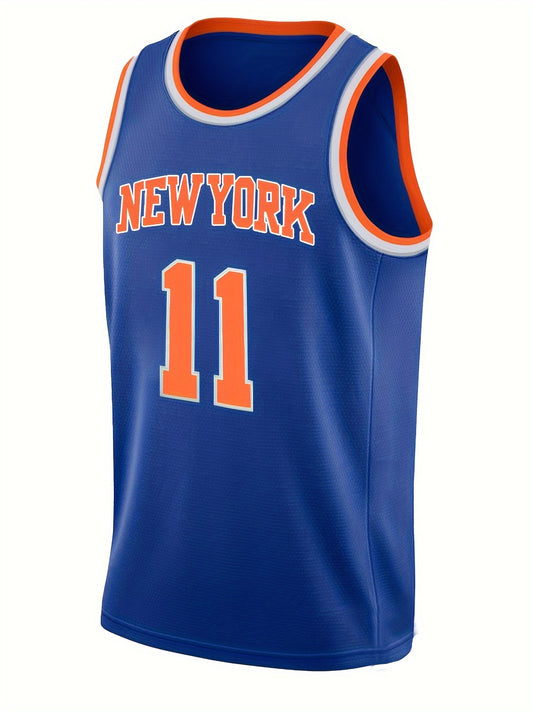 Men's Basketball Tank Top, NEW YORK & Number 11 Embroidery Sports Top, Classic Breathable Sports Uniform For Training And Competition