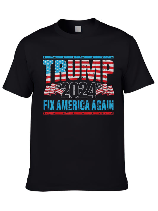 TRUMO 2024 FIX AMERICA AGAIN Unisex Black Printed T-shirt L-4XL