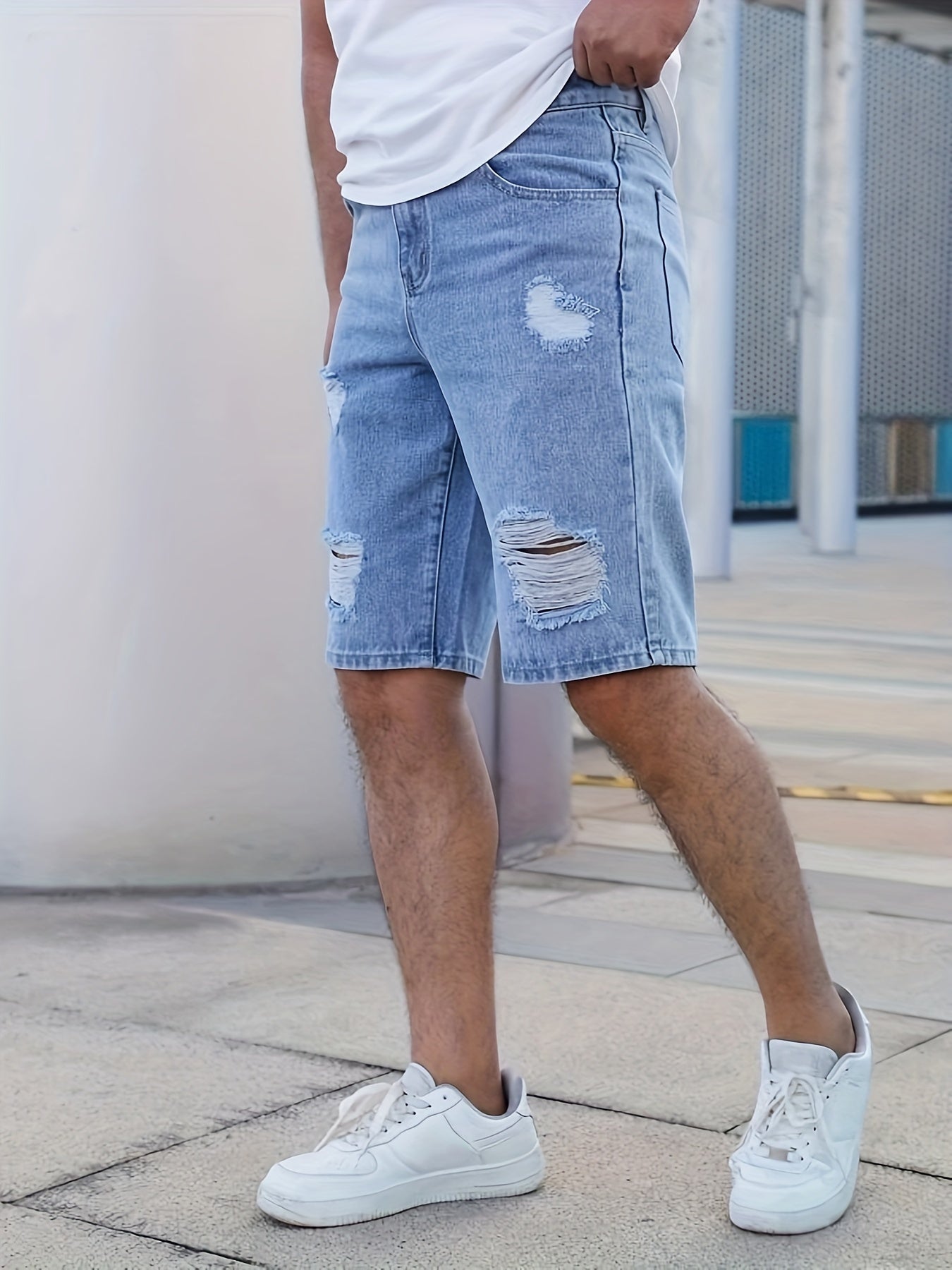 Stylish Men's Ripped Denim Shorts for Spring and Summer - Comfortable and Durable