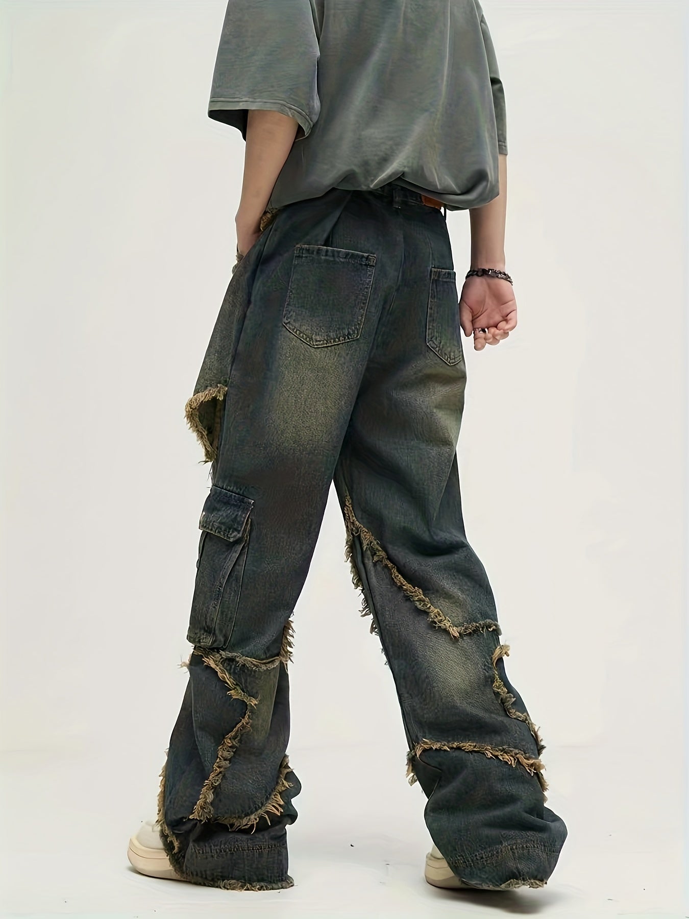 YASUYUAN Men's Comfort-Fit Jeans - Relaxed Streetwear Denim with Raw Edge, Versatile Baggy Pants for Everyday Cool