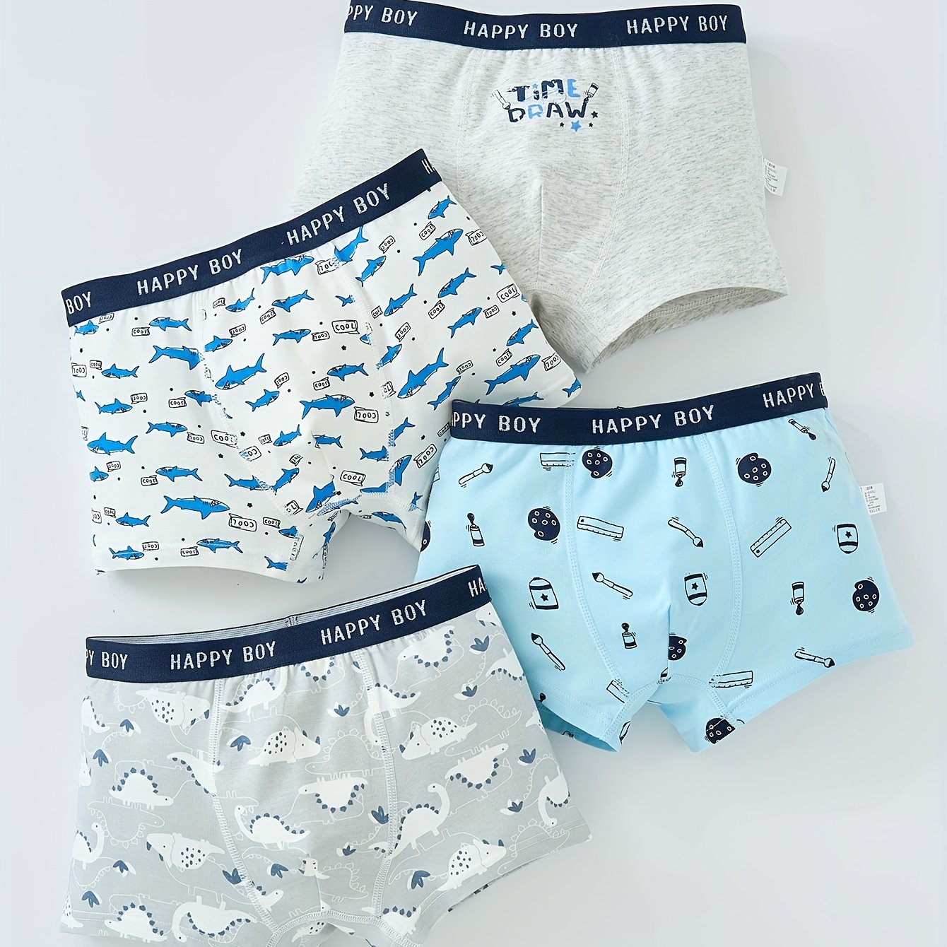 4pcs Boys Cotton Underwear Soft Breathable Cartoon Pattern Comfy Boxers Briefs
