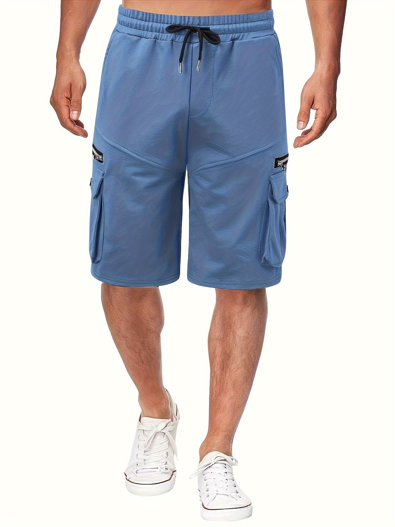 Men's Solid Color Zipper Pockets Cargo Shorts, Casual Stylish Loose Fit Outdoor Short Pants As Gift