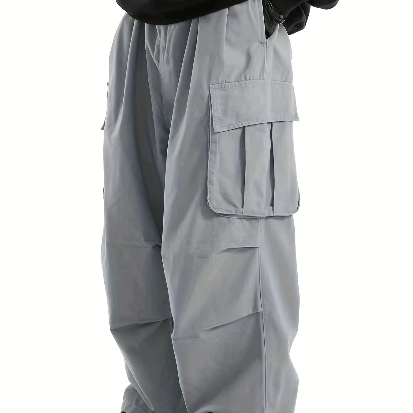 Loose Casual Men's Straight Leg Cargo Pants - Solid Multi Flap Pockets Outdoor Baggy Pants - Work Pants Streetwear