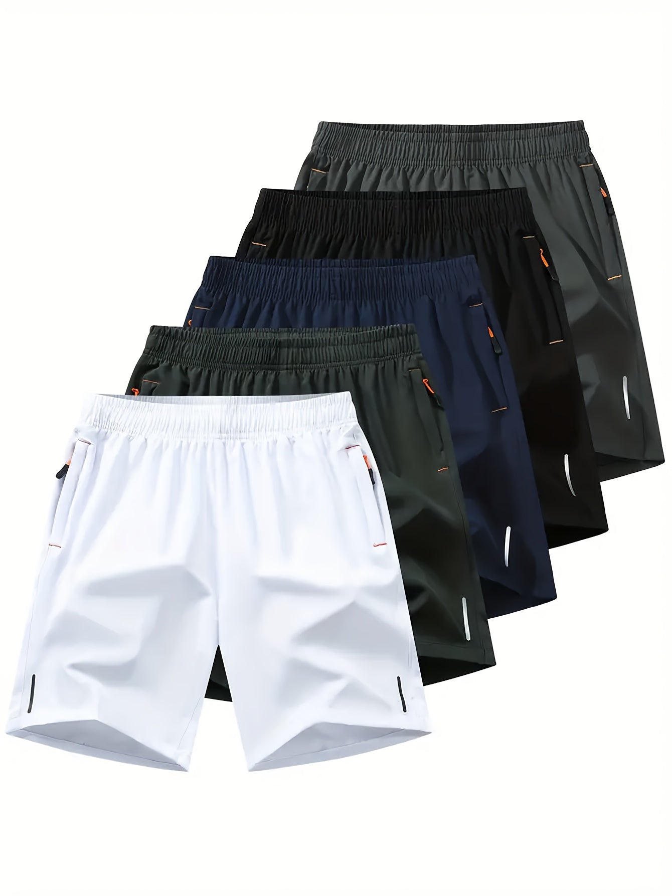 5-pack Men's 5-Pack Quick-Dry Athletic Cargo Shorts with Reflective Stripes, Breathable Running Shorts for Fitness, Basketball, and Sports