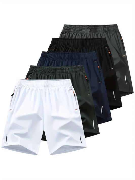 5-pack Men's 5-Pack Quick-Dry Athletic Cargo Shorts with Reflective Stripes, Breathable Running Shorts for Fitness, Basketball, and Sports