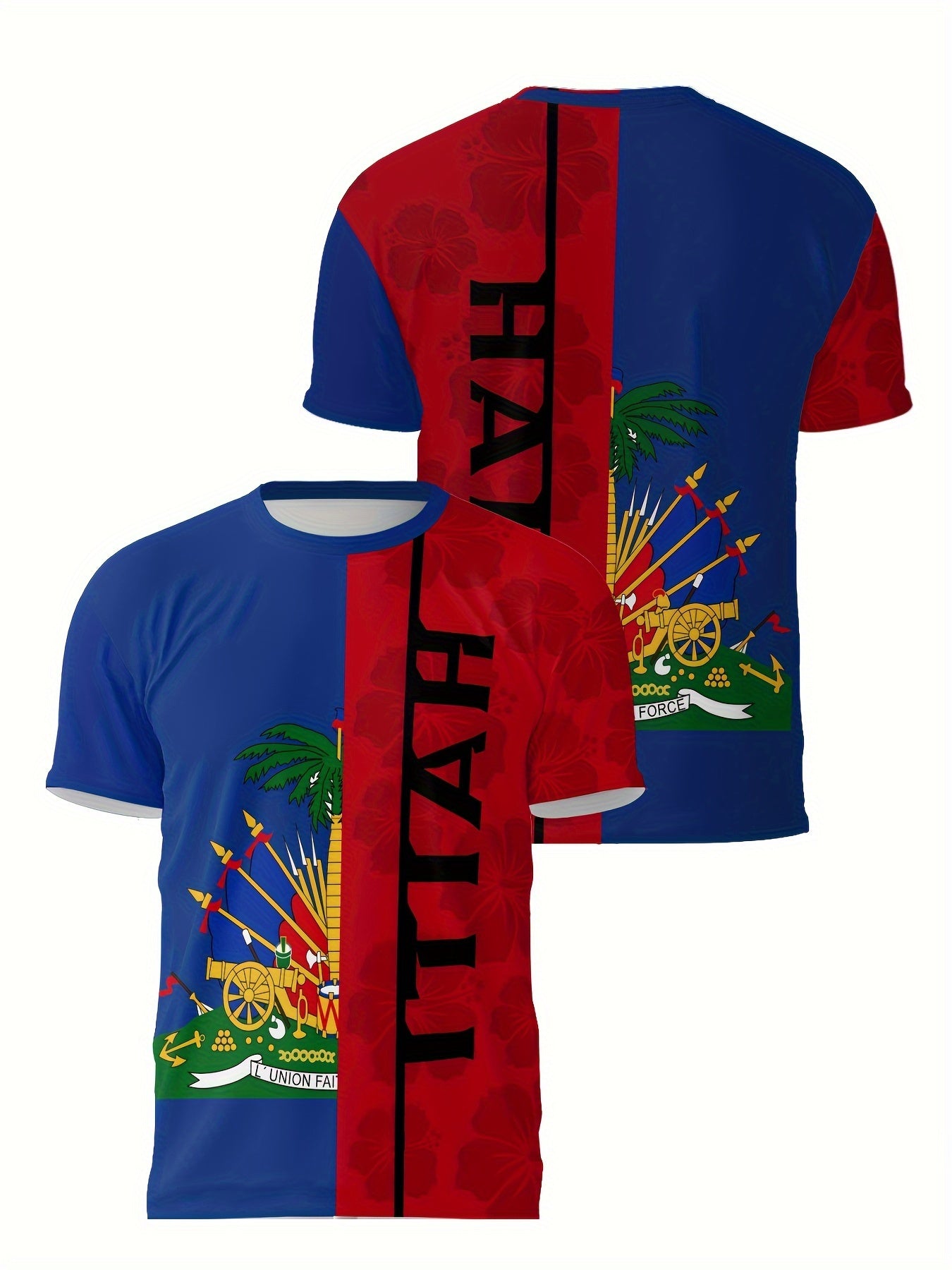 Haiti 3D Printed T-Shirt - Polyester, Round Neck, Non-Transparent, Summer Casual Wear