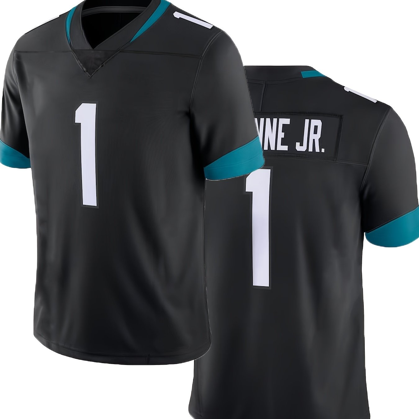 Men's Classic #1 Black American Football Jersey - V-Neck, Embroidery, Breathable, Rugby Sports Uniform for Training and Competition