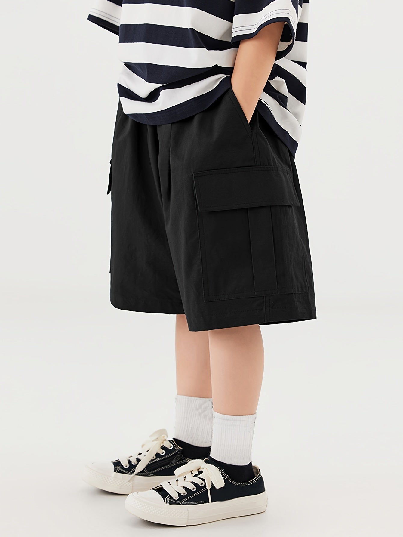 2-pack Boys Loose Fit Cargo Shorts With Pockets, Solid Color Shorts For Spring/Summer/Fall
