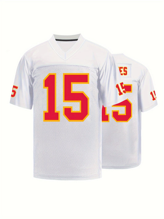 Classic Men's #15 Embroidered Breathable V-Neck Rugby Jersey - Short Sleeve Sports Uniform for Training & Competition