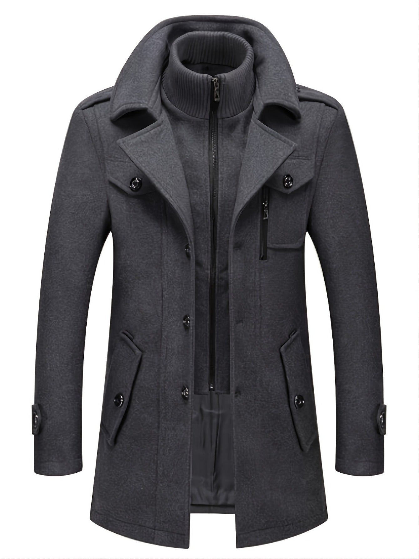 Men's Business Woolen Coat Fashion Double Collar Mid-length Woolen Jacket For Autumn/ Winter