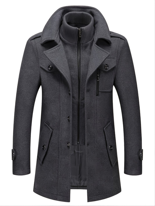 Men's Business Woolen Coat Fashion Double Collar Mid-length Woolen Jacket For Autumn/ Winter