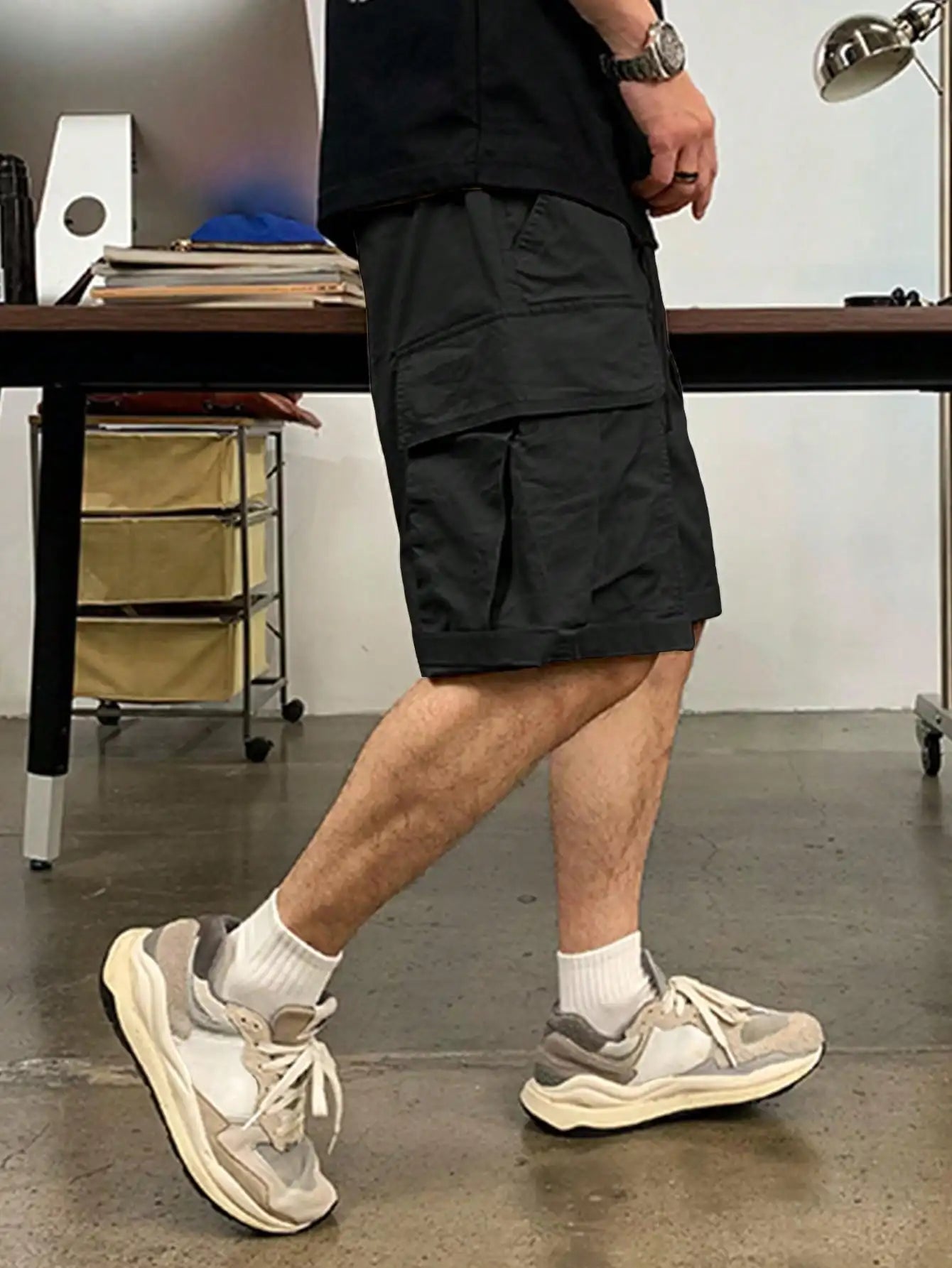Men's Drawstring Cargo Short Pants, Lightweight Big Flap Pocket Loose Trendy Shorts, Men's Work Pants Outdoors