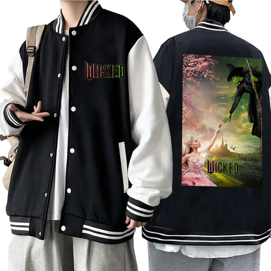 2024 Wicked Movie Hoodie Baseball Uniform Jacket Button Coat Hoodie Unisex Harajuku