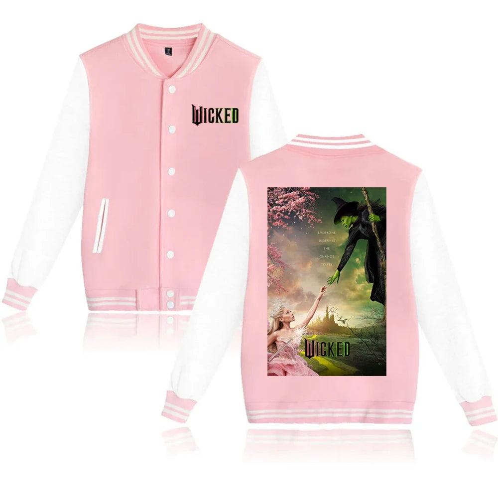 2024 Wicked Movie Hoodie Baseball Uniform Jacket Button Coat Hoodie Unisex Harajuku