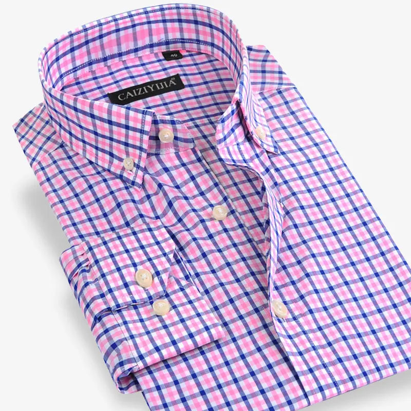 Fashion Plaid Cotton Shirts Men Long Sleeve Button Down Comfort Soft Slim Fit Men's Casual Checked  Shirt