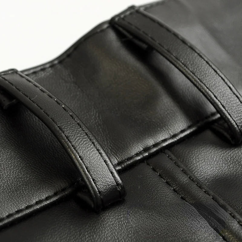 Men's Leather Pants Slim Fit PU Leather Pants Elastic Single Layer Motorcycle Leather Pants Man Waterproof Oil-Proof Young