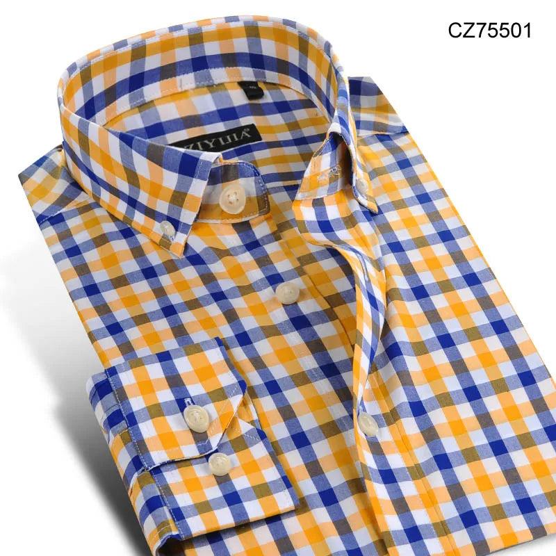 Fashion Plaid Cotton Shirts Men Long Sleeve Button Down Comfort Soft Slim Fit Men's Casual Checked  Shirt