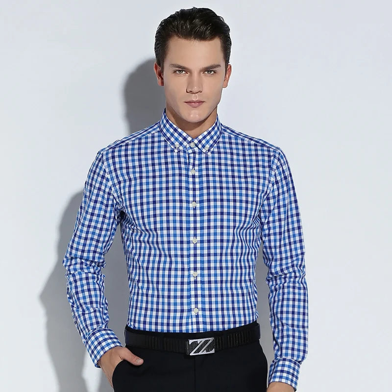 Fashion Plaid Cotton Shirts Men Long Sleeve Button Down Comfort Soft Slim Fit Men's Casual Checked  Shirt