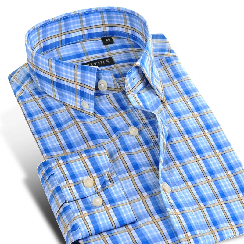Fashion Plaid Cotton Shirts Men Long Sleeve Button Down Comfort Soft Slim Fit Men's Casual Checked  Shirt