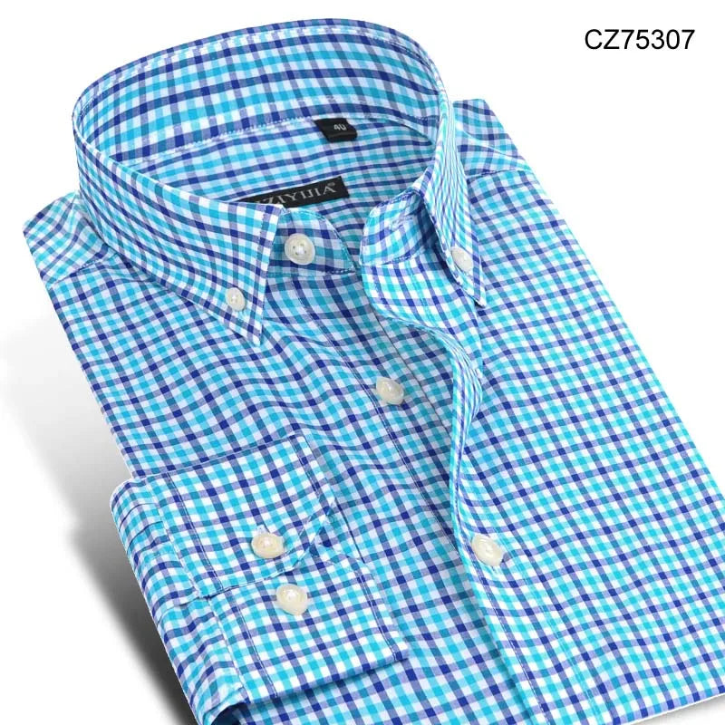 Fashion Plaid Cotton Shirts Men Long Sleeve Button Down Comfort Soft Slim Fit Men's Casual Checked  Shirt