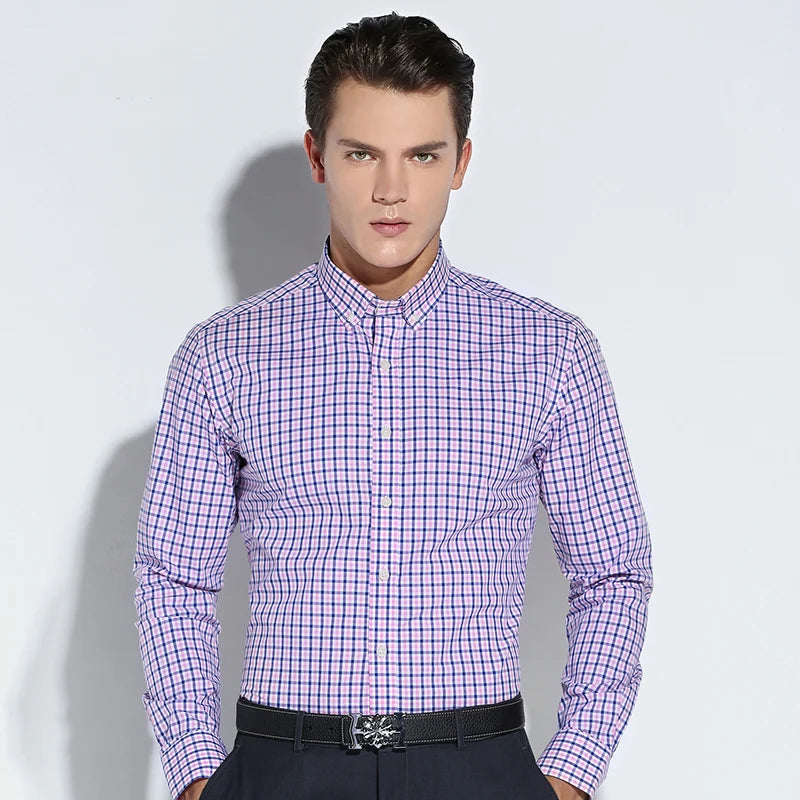 Fashion Plaid Cotton Shirts Men Long Sleeve Button Down Comfort Soft Slim Fit Men's Casual Checked  Shirt