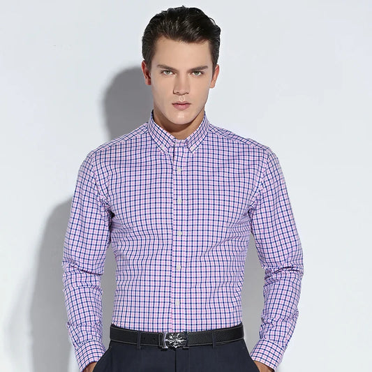 Fashion Plaid Cotton Shirts Men Long Sleeve Button Down Comfort Soft Slim Fit Men's Casual Checked  Shirt