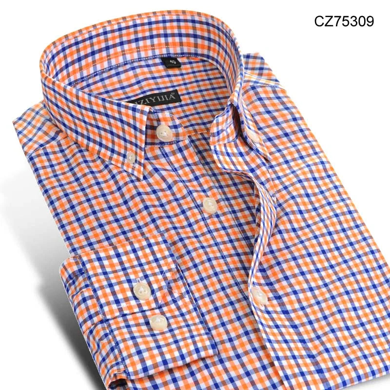 Fashion Plaid Cotton Shirts Men Long Sleeve Button Down Comfort Soft Slim Fit Men's Casual Checked  Shirt