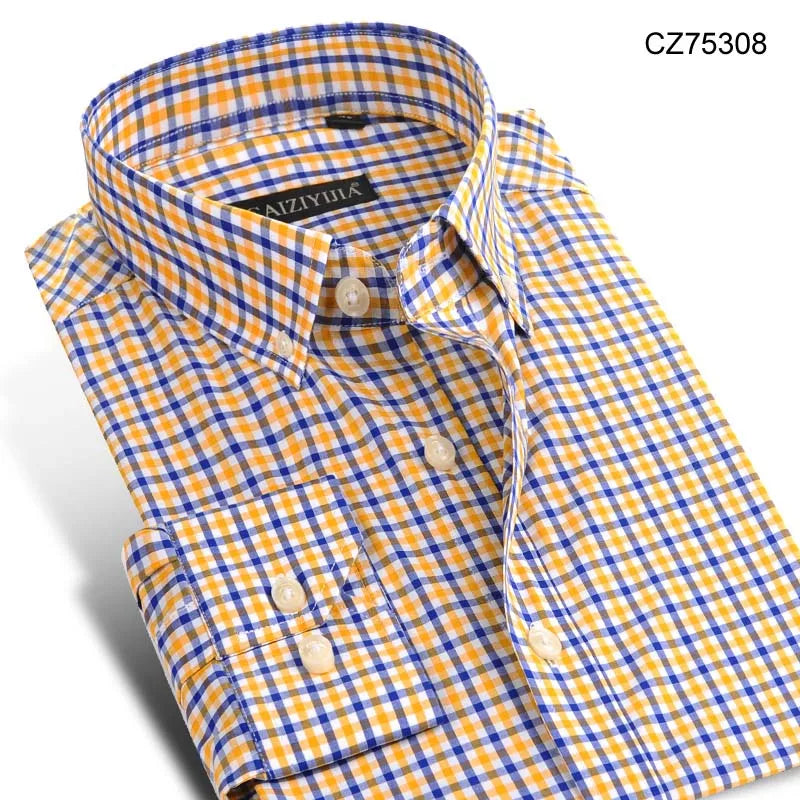 Fashion Plaid Cotton Shirts Men Long Sleeve Button Down Comfort Soft Slim Fit Men's Casual Checked  Shirt