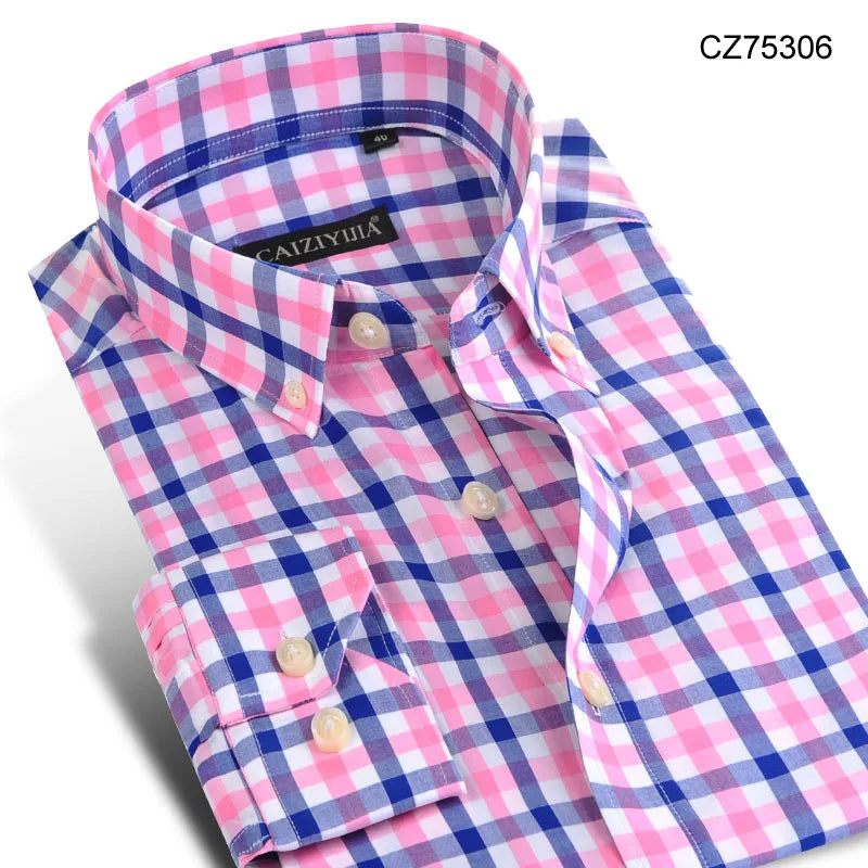 Fashion Plaid Cotton Shirts Men Long Sleeve Button Down Comfort Soft Slim Fit Men's Casual Checked  Shirt