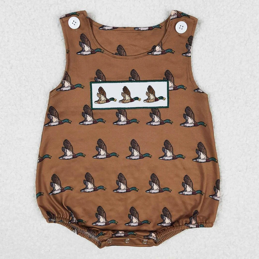 Boutique Infant Baby Girls Rompers Embroidery Camo Ducks Rompers Toddler Boys Rompers Sibling Girls Clothing Wholesale Jumpsuits