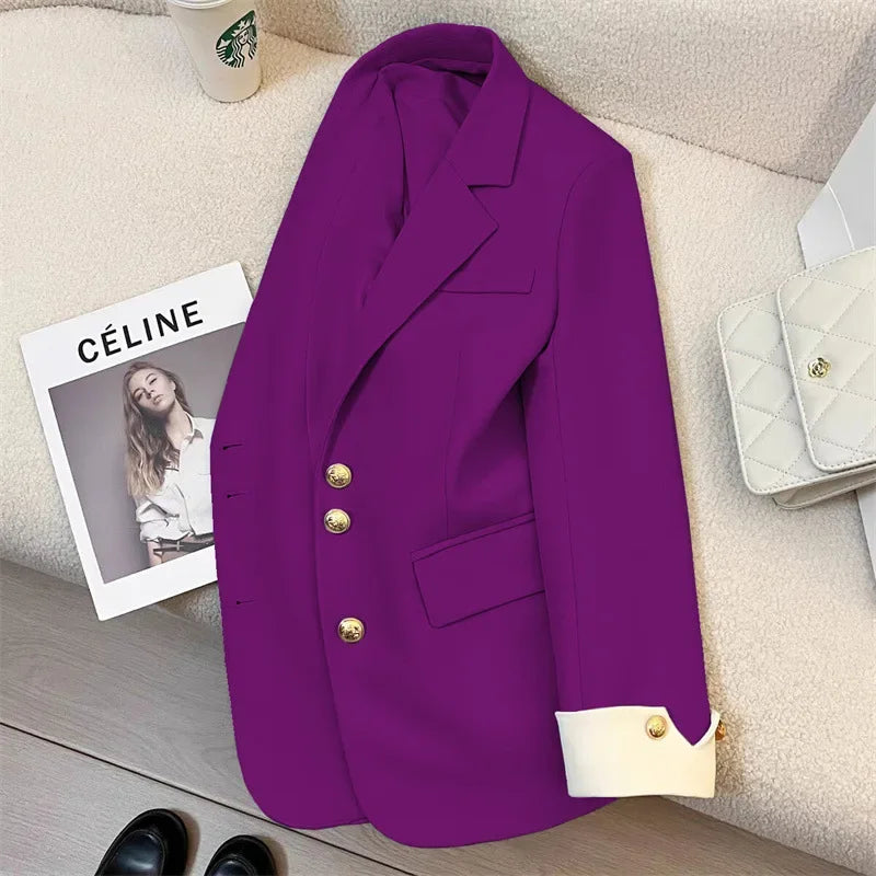 Blazer Women Clothing 2025 Spring and Autumn New Long Sleeve Pocket Casual Solid Temperament Blazers for Women Coat