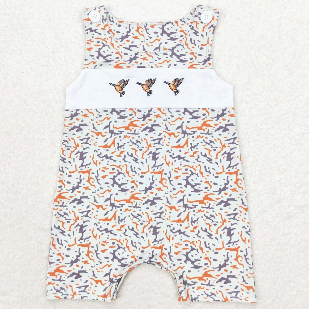 Boutique Infant Baby Girls Rompers Embroidery Camo Ducks Rompers Toddler Boys Rompers Sibling Girls Clothing Wholesale Jumpsuits