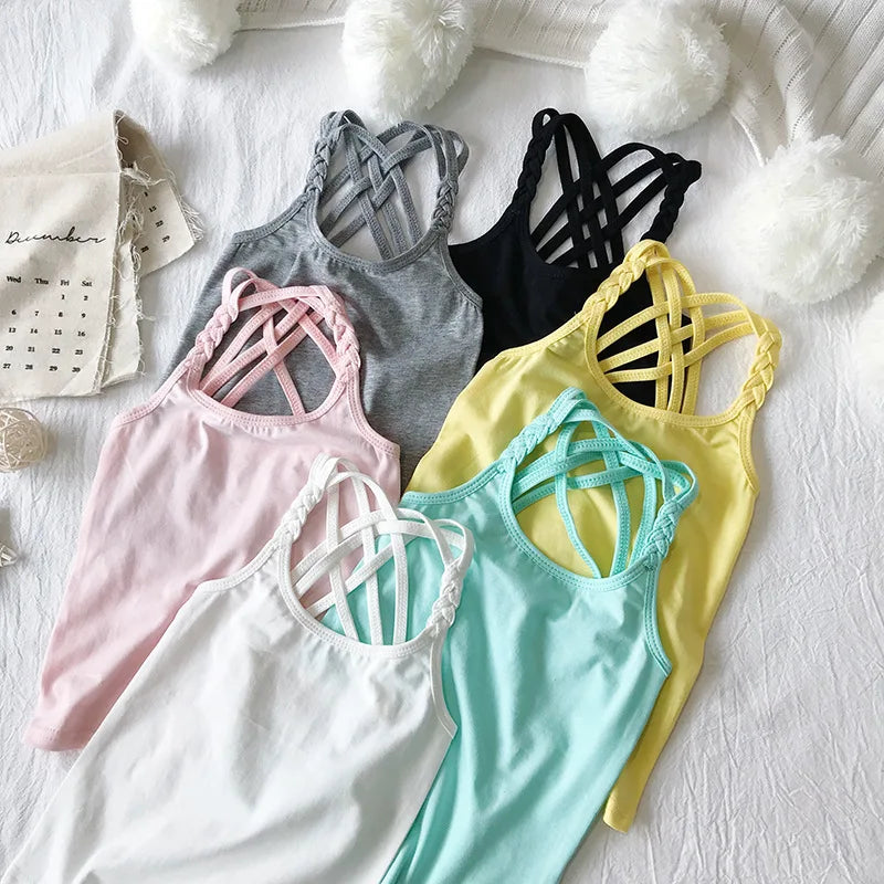2022 Girls Summer Tank Tops Cotton Kids Underwear Model Candy Color Girl Camisole Baby Singlets Children Undershirt Sports Top