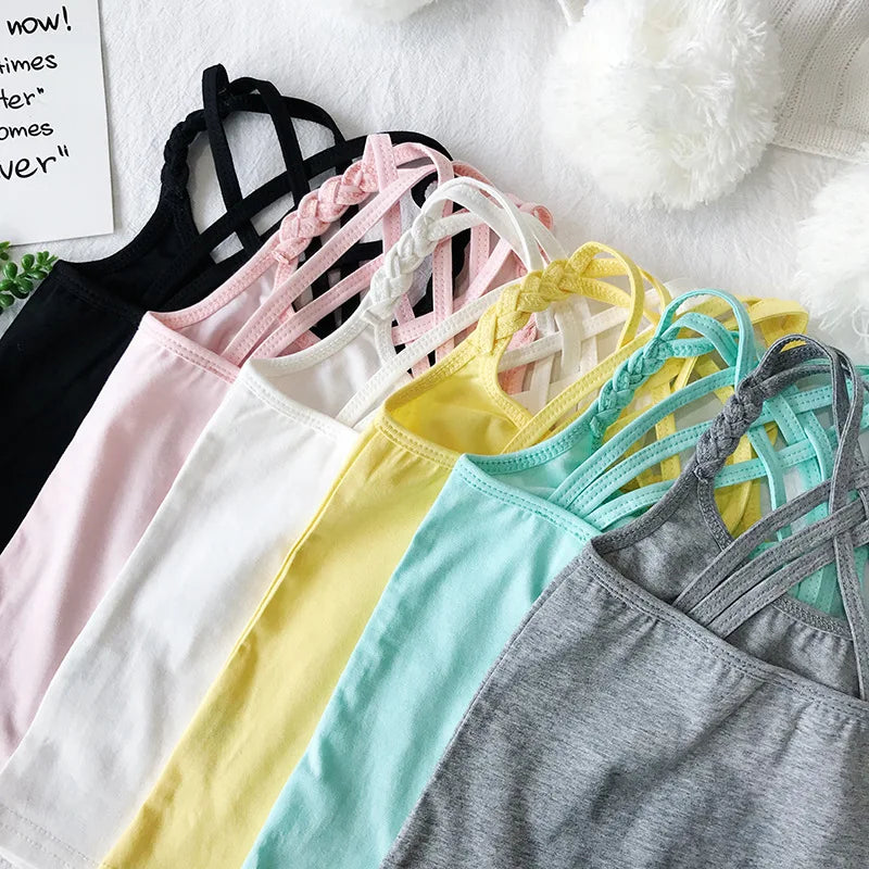 2022 Girls Summer Tank Tops Cotton Kids Underwear Model Candy Color Girl Camisole Baby Singlets Children Undershirt Sports Top