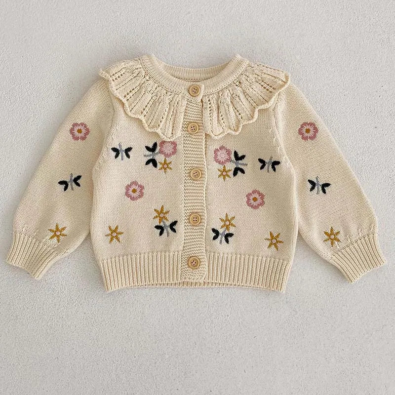 Baby Sweater Fashion Petals Collar Knitted Cardigan Jacket Baby Sweater Coat Girls Cardigan Girls Autumn Winter Sweaters