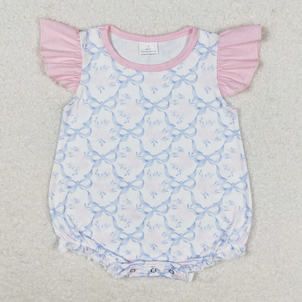 Hot Sale Infant Baby Girls Rompers Duck Flutter Sleeve Rompers Boutique Kids Clothes Sibling Onesie Toddler Girls Bubble Rompers