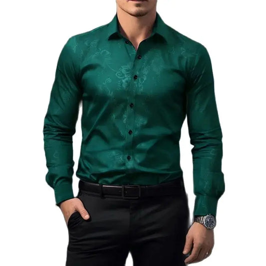 2025 Men New Shirts Fashion Printed Men's Long Sleeve Four Season Casual Streetwear Male Elastic Shirt