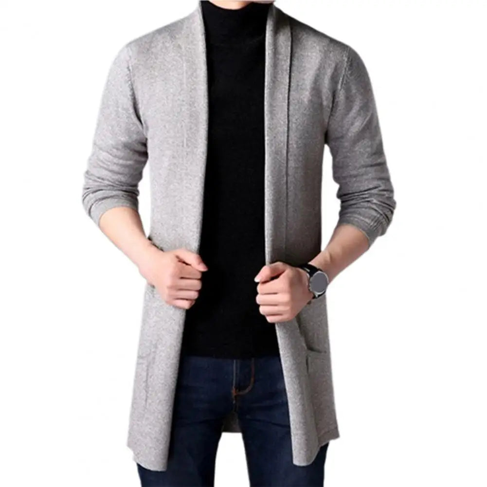 Practical Winter Sweater Pure Color Long Sleeve Casual Slim Fit Men Sweater Coat
