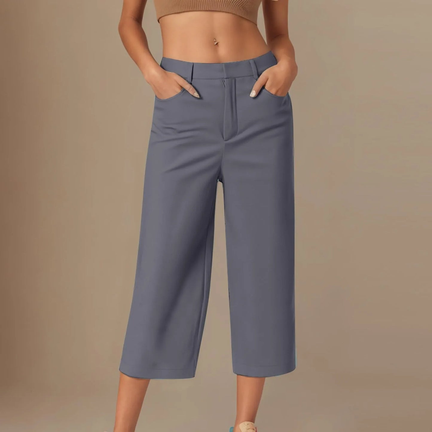 Casual capri-pants for women Straight Wide Leg pants Solid color versatile daily pants Ladies spring summer casual trousers