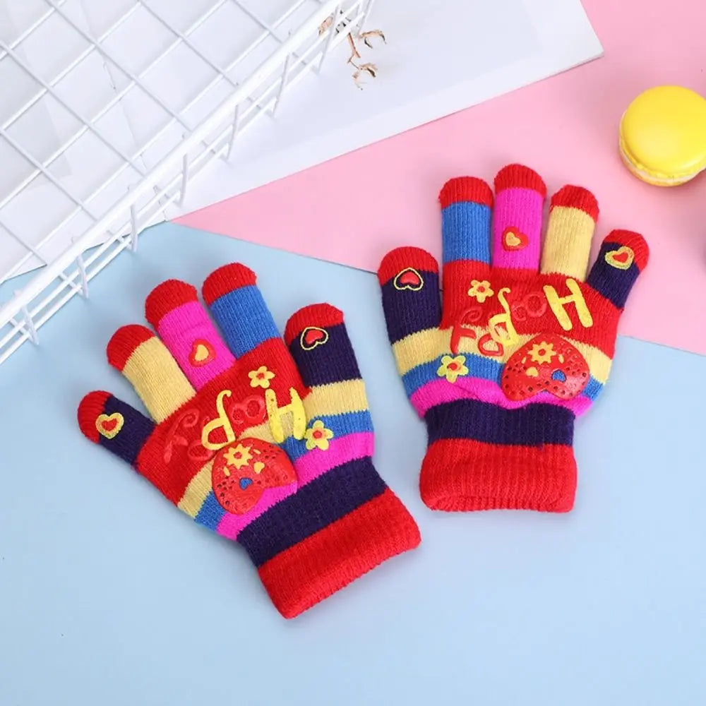 Funny Cartoon Baby Mittens Winter Warm Kids Girl Gloves Children Knitted Mitten Kids Outdoors Thicken Gloves 3-7 Years