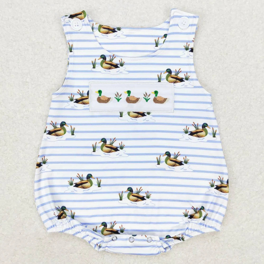 Boutique Infant Baby Girls Rompers Embroidery Camo Ducks Rompers Toddler Boys Rompers Sibling Girls Clothing Wholesale Jumpsuits