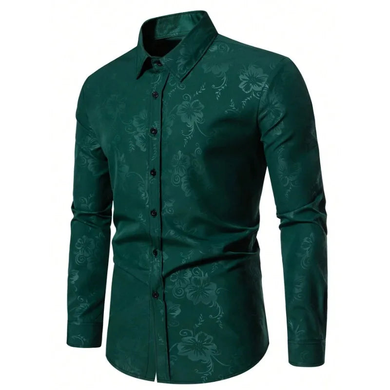 2025 Men New Shirts Fashion Printed Men's Long Sleeve Four Season Casual Streetwear Male Elastic Shirt