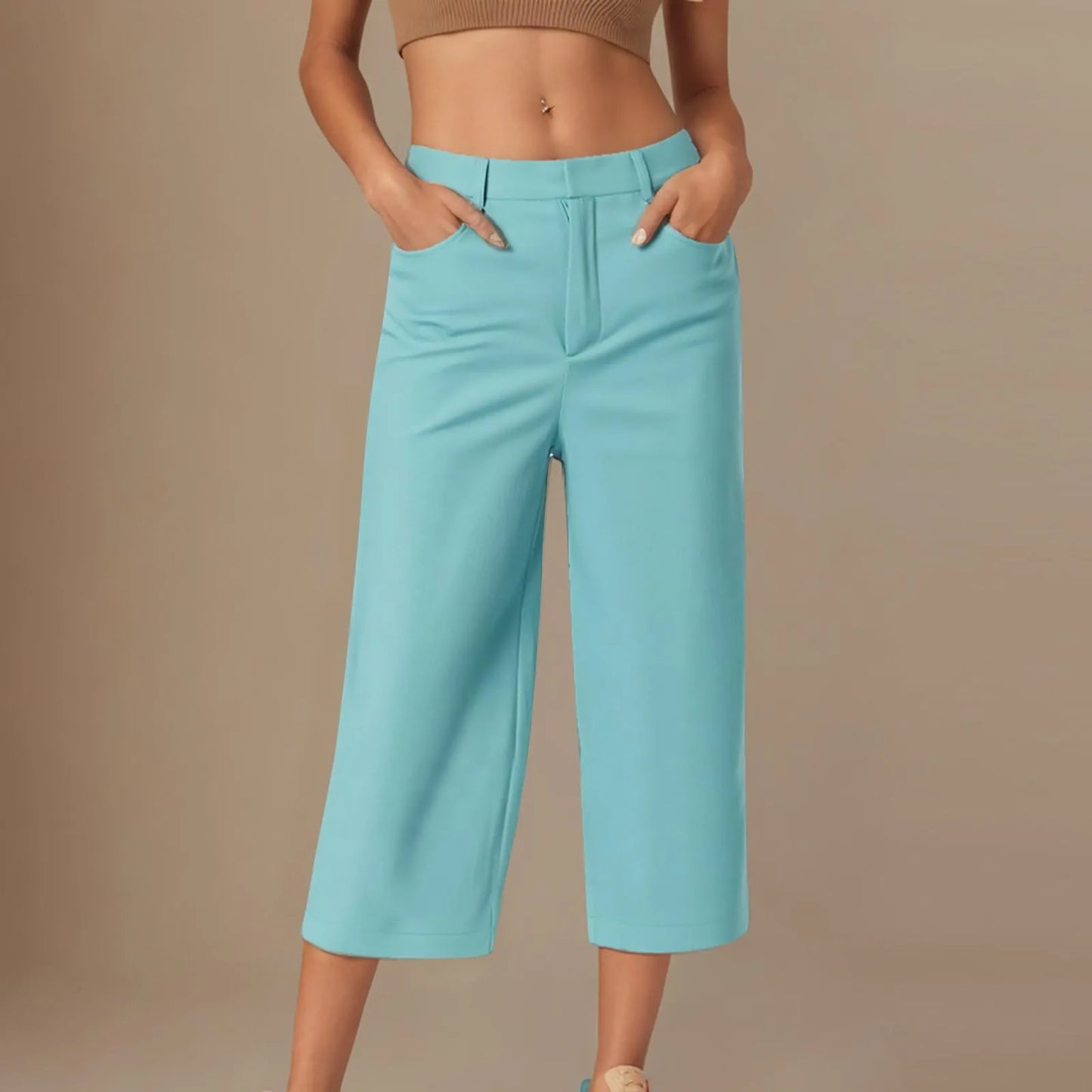 Casual capri-pants for women Straight Wide Leg pants Solid color versatile daily pants Ladies spring summer casual trousers