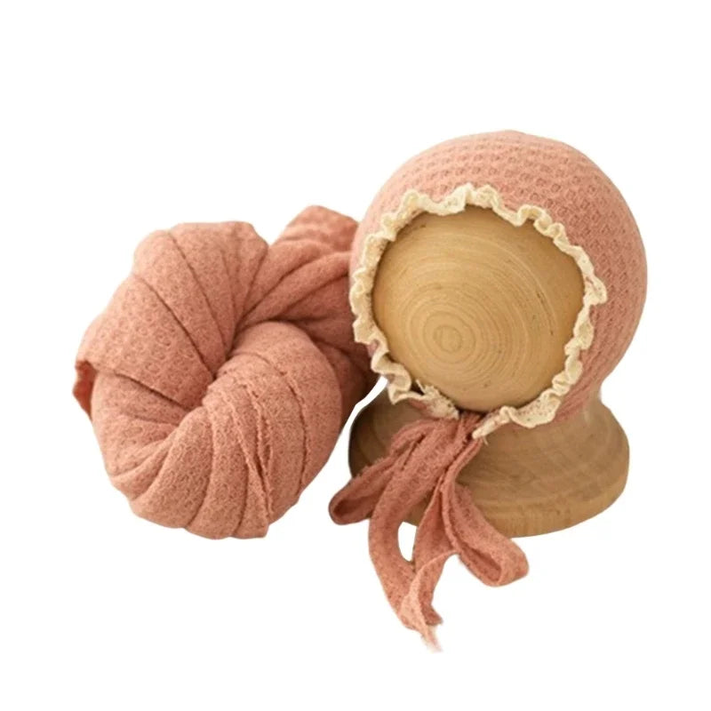 Baby Beanie Hat Boy Girl Lace Hat+Stretch Wrap Blanket Newborn Photography Props Cap