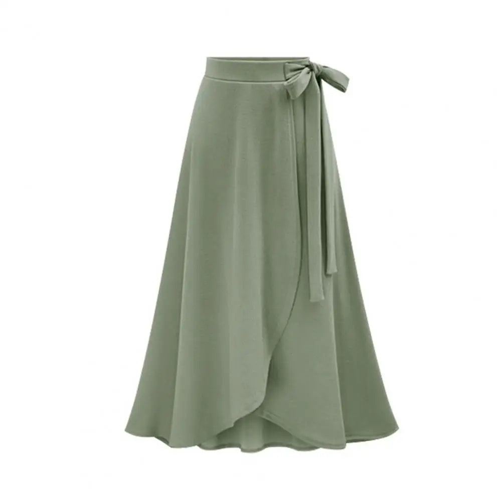 Elegant Office Lady Skirt Bandage Solid Color High Waist Slit Large Hem Long Skirt for Date