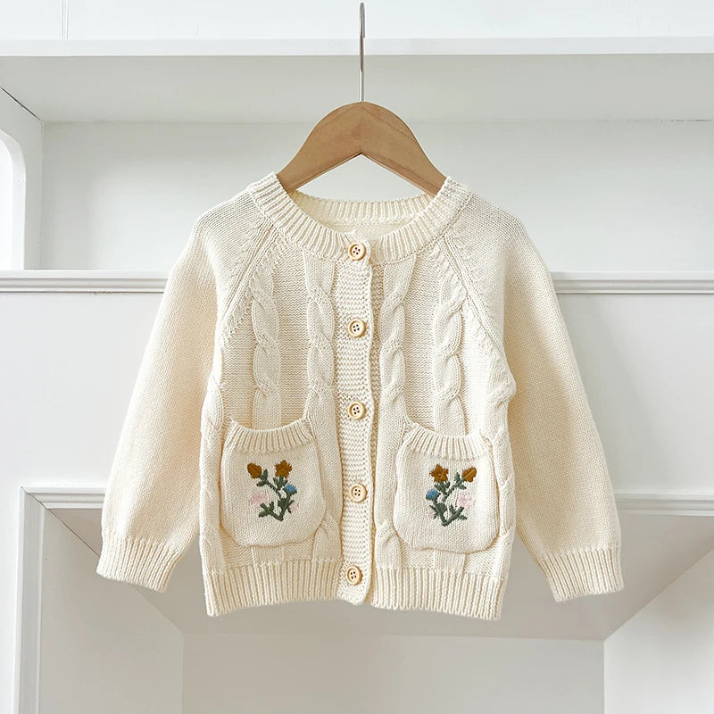 Baby Sweater Fashion Petals Collar Knitted Cardigan Jacket Baby Sweater Coat Girls Cardigan Girls Autumn Winter Sweaters