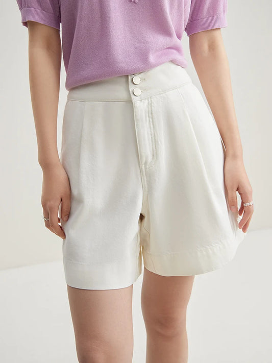 DUSHU Office Lady Skin Cool Denim Shorts, Summer 2024 New High Waisted Denim Shorts White Pink Women Denim Shorts 24DS82249