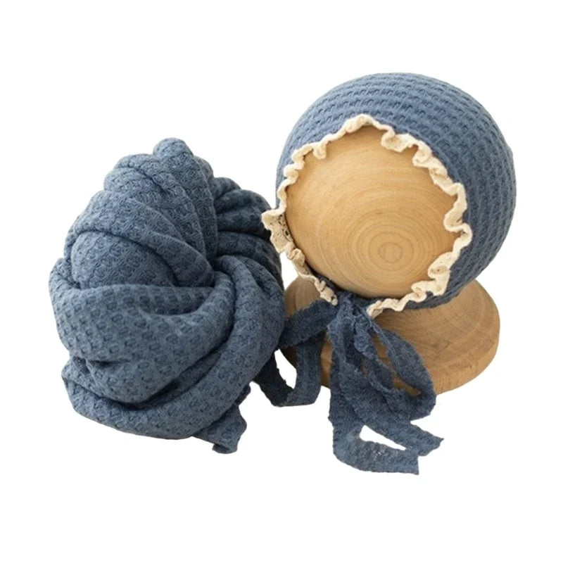 Baby Beanie Hat Boy Girl Lace Hat+Stretch Wrap Blanket Newborn Photography Props Cap