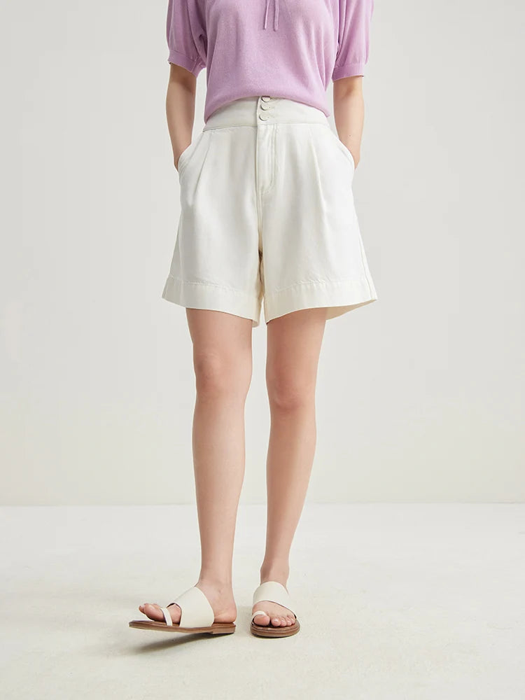 DUSHU Office Lady Skin Cool Denim Shorts, Summer 2024 New High Waisted Denim Shorts White Pink Women Denim Shorts 24DS82249